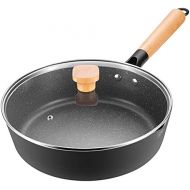 N++A Nonstick Deep Saute Pan with Lid, 9.5-inch Frying Pan Skillet with Wood Detachable Handle, Healthy Granite Stone Coating Cooking Chef Pan, Induction Compatible, Black