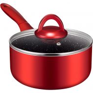 N++A Saucepan with Lid 2 quart, Nonstick Sauce Pans for All Stoves, 100% Non-toxic Small Pot, Red Saucier, Dishwasher Safe, Induction