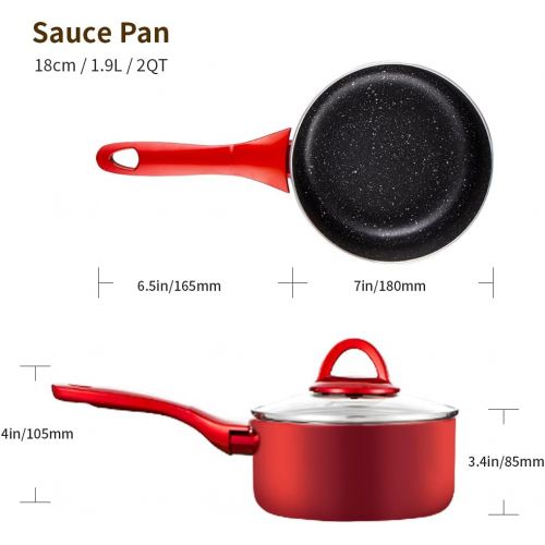  N++A Saucepan with Lid 2 quart, Nonstick Sauce Pans for All Stoves, 100% Non-toxic Small Pot, Red Saucier, Dishwasher Safe, Induction