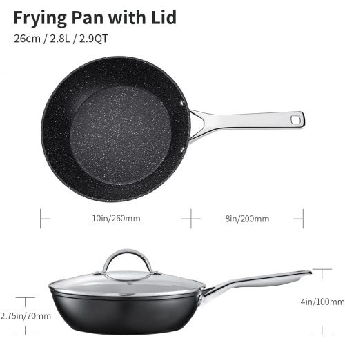  N++A Nonstick Frying Pan with Lid, Saute Pans, Deep Fry Skillet for All Stoves including Induction, Oven & Dishwasher Safe, Black