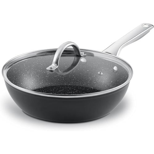  N++A Nonstick Frying Pan with Lid, Saute Pans, Deep Fry Skillet for All Stoves including Induction, Oven & Dishwasher Safe, Black