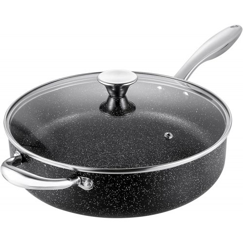  N++A Saute Pan 11-inch, Nonstick Deep Frying Pan with Lid 5 Qt, Stone-Derived Coating Skillet, Induction Compatible, Black