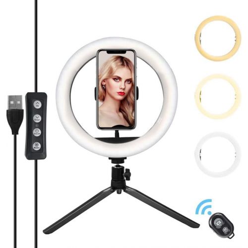  [아마존베스트]“N/A” 10 LED Ring Light with Stand, Remote Control &10 Brightness Level & 3 Light Modes with Phone Holder for YouTube Video Live Stream Makeup Photography and Tiktok for iPhone Android