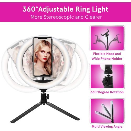  [아마존베스트]“N/A” 10 LED Ring Light with Stand, Remote Control &10 Brightness Level & 3 Light Modes with Phone Holder for YouTube Video Live Stream Makeup Photography and Tiktok for iPhone Android