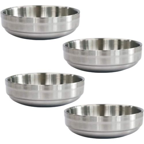  [아마존베스트]N/A/ 3.5OZ Double-Deck Round Seasoning Dishes, Small Stainless Steel Pinch Bowl, Sushi Dipping Saucers, Sauce Dishes, Side Dish Bowls, Appetizer Plates, Set of 4 (Silver) (9cm 4Pcs)