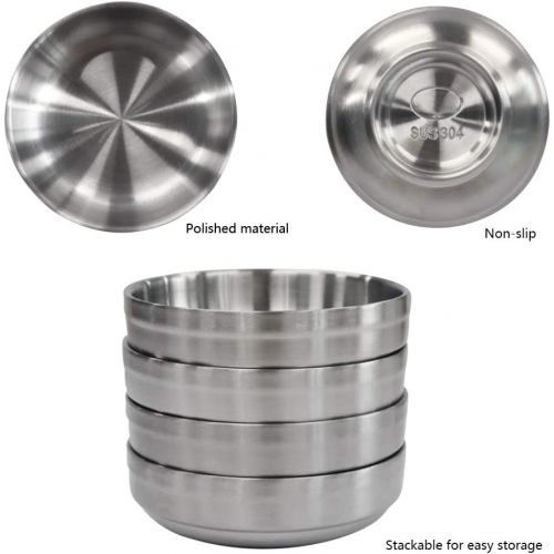  [아마존베스트]N/A/ 3.5OZ Double-Deck Round Seasoning Dishes, Small Stainless Steel Pinch Bowl, Sushi Dipping Saucers, Sauce Dishes, Side Dish Bowls, Appetizer Plates, Set of 4 (Silver) (9cm 4Pcs)