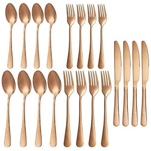  [아마존베스트]N,A 20-Piece Silverware Flatware Cutlery Set, Stainless Steel Utensils Service for 4, Include Knife/Fork/Spoon, Mirror Polished, Dishwasher Safe (Golden)