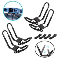 N-A 2 Pairs Kayak Roof Rack J-Bar Rack Foldable Multi-Function Roof Racks for Kayak Board, Canoe, SUP Surf Ski Installed on The Top Crossbar of Car SUV Truck - with 4 Lashing Strap