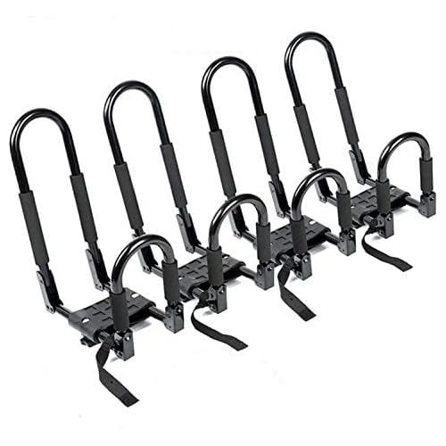  N-A 2 Pairs Kayak Roof Rack J-Bar Rack Foldable Multi-Function Roof Racks for Kayak Board, Canoe, SUP Surf Ski Installed on The Top Crossbar of Car SUV Truck - with 4 Lashing Strap