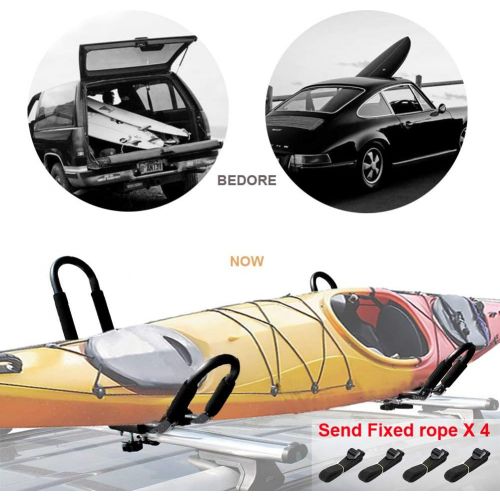  N-A 2 Pairs Kayak Roof Rack J-Bar Rack Foldable Multi-Function Roof Racks for Kayak Board, Canoe, SUP Surf Ski Installed on The Top Crossbar of Car SUV Truck - with 4 Lashing Strap