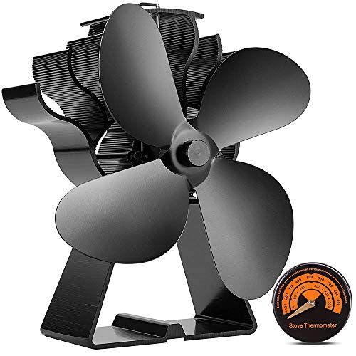  N/A N/A ASHao Aluminum 4 Blade Heat Powered Stove Fan with Stove Thermometer Fireplace Fan for Wood Burning and Circulating Warm