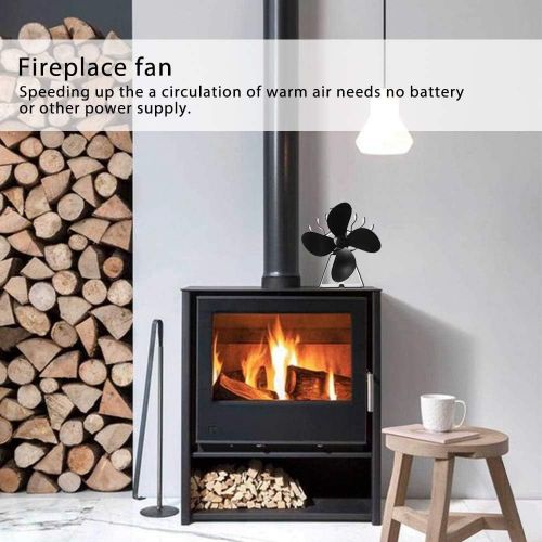  N/A N/A ASHao Aluminum 4 Blade Heat Powered Stove Fan with Stove Thermometer Fireplace Fan for Wood Burning and Circulating Warm