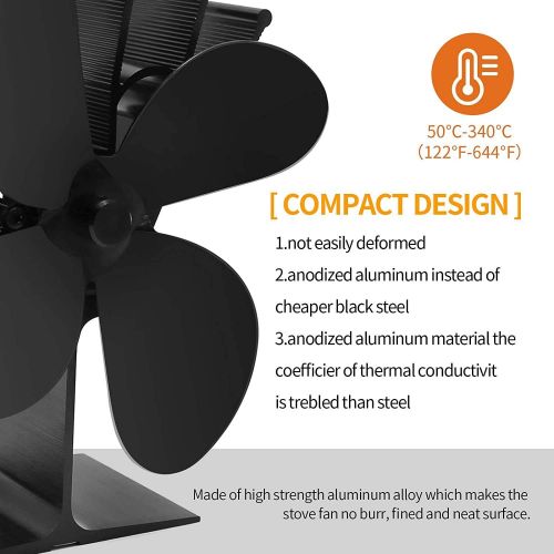  N/A N/A ASHao 4 Blades Heat Powered Stove Fan Wood Burning Stove Fireplace Fan for Heated Air Eco Stove Fan Wood Log Burner Fireplace Silent Operation