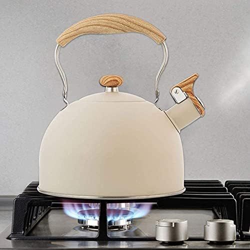  NADAENMF Tea Kettle for Stovetop Food Grade Stainless Steel Whistling Tea Kettle with 2.5L Ergonomic Heat Resistant Handle, Anti scalding Wood Grain, Reversible Nozzle Cover Tea Ke