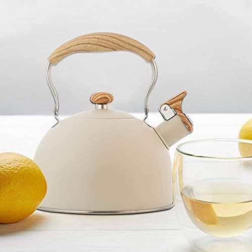  NADAENMF Tea Kettle for Stovetop Food Grade Stainless Steel Whistling Tea Kettle with 2.5L Ergonomic Heat Resistant Handle, Anti scalding Wood Grain, Reversible Nozzle Cover Tea Ke