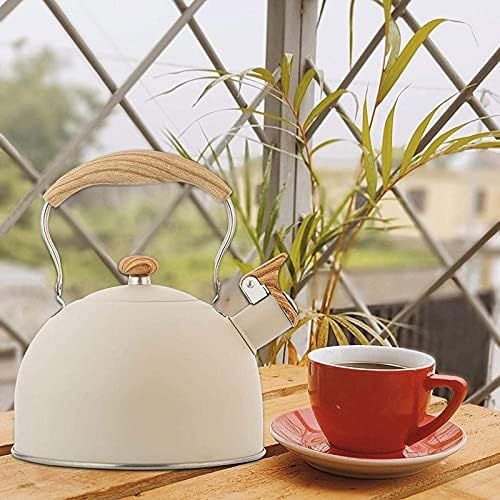  NADAENMF Tea Kettle for Stovetop Food Grade Stainless Steel Whistling Tea Kettle with 2.5L Ergonomic Heat Resistant Handle, Anti scalding Wood Grain, Reversible Nozzle Cover Tea Ke