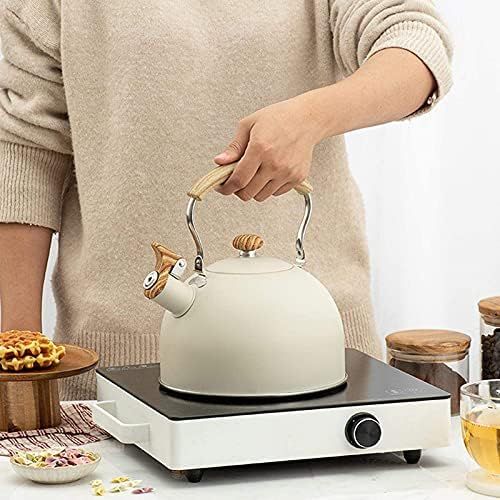  NADAENMF Tea Kettle for Stovetop Food Grade Stainless Steel Whistling Tea Kettle with 2.5L Ergonomic Heat Resistant Handle, Anti scalding Wood Grain, Reversible Nozzle Cover Tea Ke