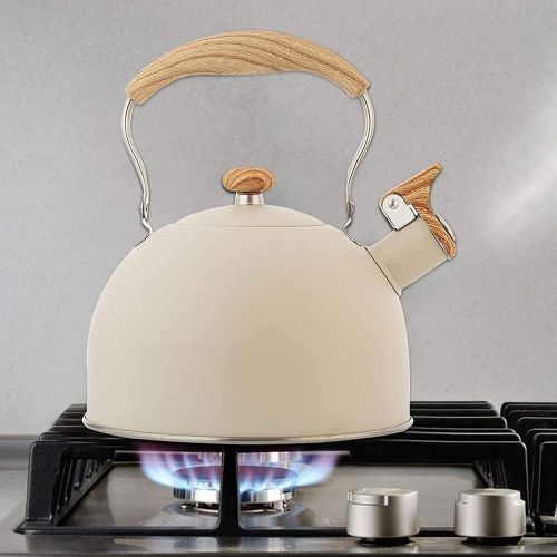  NADAENMF Tea Kettle for Stovetop Food Grade Stainless Steel Whistling Tea Kettle with 2.5L Ergonomic Heat Resistant Handle, Anti scalding Wood Grain, Reversible Nozzle Cover Tea Ke