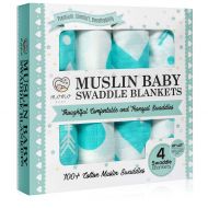 NAENO VEVITOE Premium Muslin Swaddle Blankets 4-Pack by Momo Bebe - Soothing Baby Boy & Girl Swaddling Blanket Set - Large 47 x 47 Cotton Swaddles for Newborns - Breathable, Soft & Unisex Infant