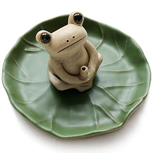  인센스스틱 NAGU 100% Handmade Ceramic Stick Incense Burner Holder,Small Frog Incense,Lotus Leaf Tray,Mini Cute Animal Statue Home Incense Burner