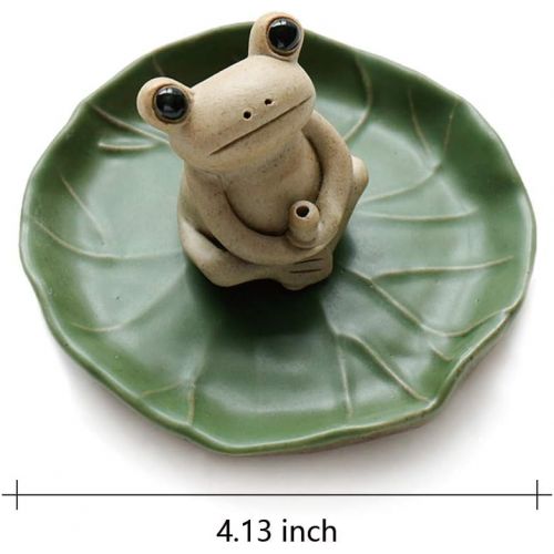  인센스스틱 NAGU 100% Handmade Ceramic Stick Incense Burner Holder,Small Frog Incense,Lotus Leaf Tray,Mini Cute Animal Statue Home Incense Burner
