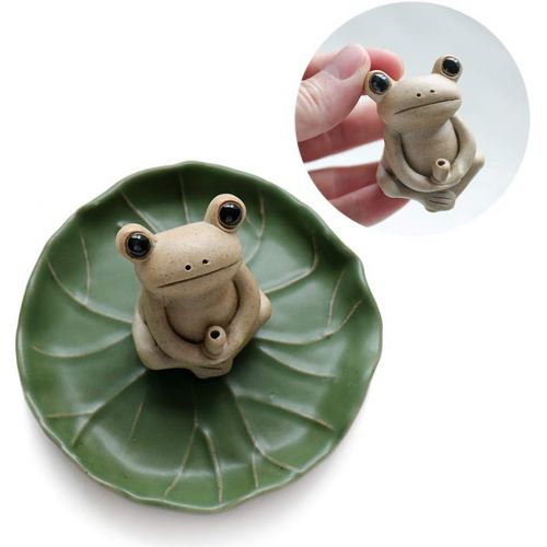  인센스스틱 NAGU 100% Handmade Ceramic Stick Incense Burner Holder,Small Frog Incense,Lotus Leaf Tray,Mini Cute Animal Statue Home Incense Burner