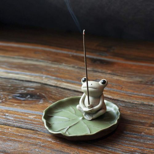  인센스스틱 NAGU 100% Handmade Ceramic Stick Incense Burner Holder,Small Frog Incense,Lotus Leaf Tray,Mini Cute Animal Statue Home Incense Burner