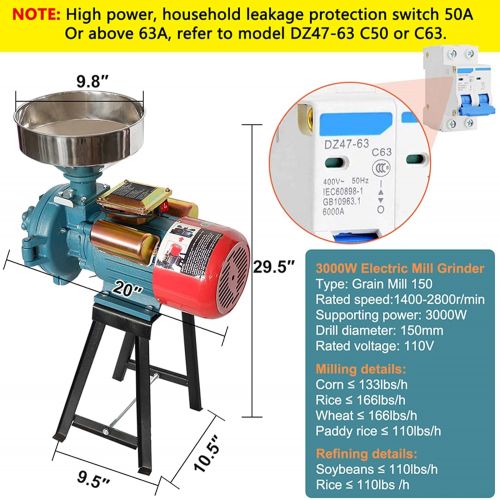  [아마존베스트]NAIZEA Electric Grain Mill, Mill Grinder Heavy Duty 110V Commercial Grain Grinder Machine Feed Grain Mills Grain Dry Feed Flour Mills Cereals Grinder Rice Corn Grain Coffee Wheat with Fun