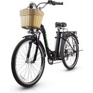 NAKTO Electric Bike for Adults Peak 500W Electric Bicycle with Basket Up to 24MPH 48 Miles City Commuter Ebike UL Certified High Brushless Motor, Speed Gear, Front Fork Suspension