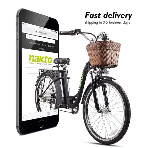  NAKTO Electric Bicycle Sporting Shimano 6 Speed Gear EBike with Removable 36V10A Lithium Battery,Charger and Lock(20/26)
