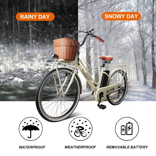  NAKTO Electric Bicycle Fat Tire Mountain EBike Removable Waterproof Large Capacity 36V/48V/10A Lithium Battery and Charger with 22/26 250W/300W/350W Brushless Gear Motor