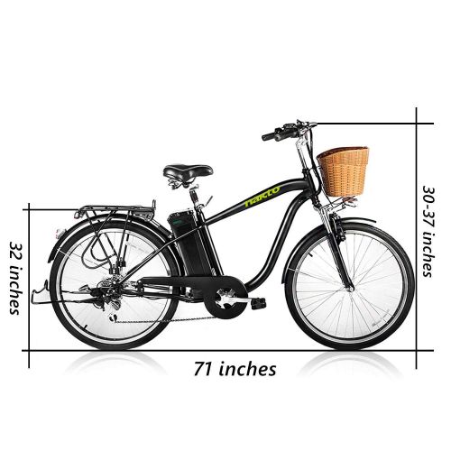  NAKTO Electric Bicycle Sporting Shimano 6 Speed Gear EBike with Removable 36V10A Lithium Battery,Charger and Lock(20/26)