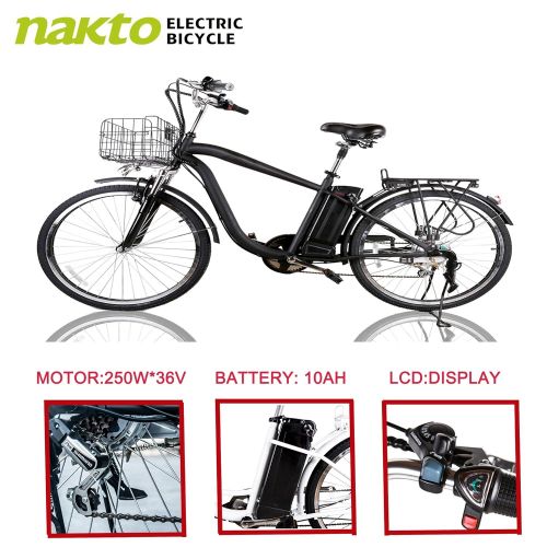  NAKTO 26 250W Electric Bicycle Sporting Shimano 6 Speed Gear EBike Brushless Gear Motor with Removable Waterproof Large Capacity 36V10A Lithium Battery and Battery Charger -Class A