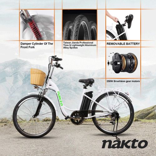  nakto 26 250W Cargo Electric Bicycle Sporting Shimano 6 Speed Gear EBike Brushless Gear Motor with Removable Waterproof Large Capacity 36V10A Lithium Battery and Battery Charger -C