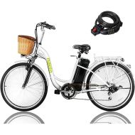 NAKTO Electric Bike for Adult Electric Bicycle 350W Ebike 18-22MPH 45-60 Miles 26 City Commuter Ebike Step Thru Ebikes High Brushless Gear Motor Shimano 6-Speed Gear Electric Cruis