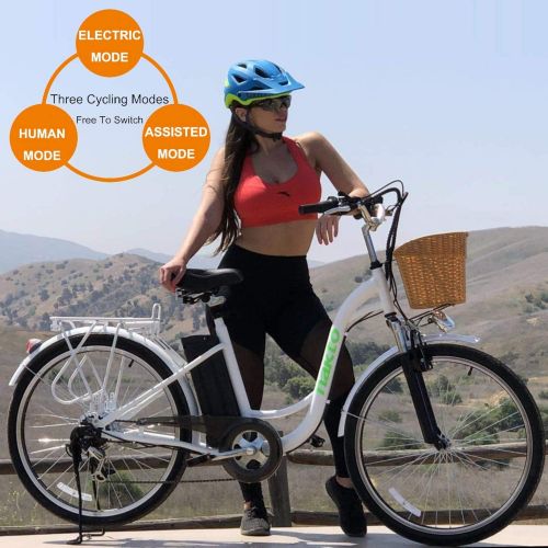  NAKTO Electric Bike for Adult Electric Bicycle 350W Ebike 18-22MPH 45-60 Miles 26 City Commuter Ebike Step Thru Ebikes High Brushless Gear Motor Shimano 6-Speed Gear Electric Cruis