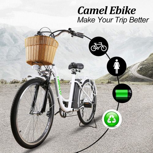  NAKTO Electric Bike for Adult Electric Bicycle 350W Ebike 18-22MPH 45-60 Miles 26 City Commuter Ebike Step Thru Ebikes High Brushless Gear Motor Shimano 6-Speed Gear Electric Cruis