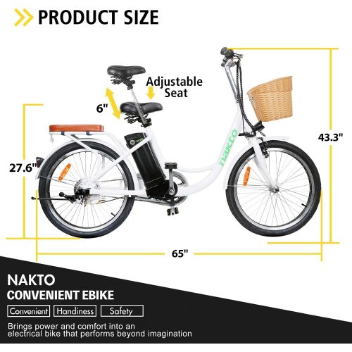  NAKTO 22 Electric Bike 250W Electric Bicycle Sporting City Ebike for Female with 36V 10Ah Lithium Battery