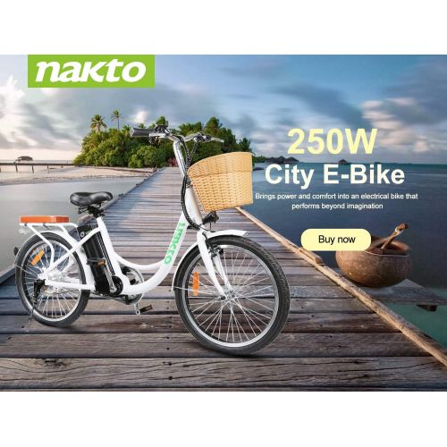  NAKTO 22 Electric Bike 250W Electric Bicycle Sporting City Ebike for Female with 36V 10Ah Lithium Battery