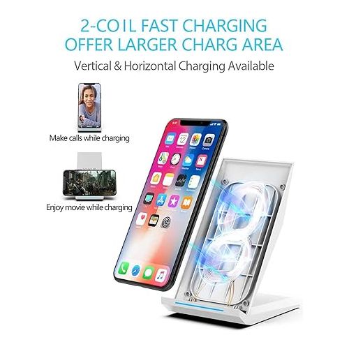  NANAMI Fast Wireless Charger - Qi Certified Charging Stand 7.5W Compatible iPhone 15/14/13/12/SE 2020/11/XS Max,10W for Samsung Galaxy S24/S23/S22/21/S20/S10/S9/Note 20 Ultra/10 and Qi-Enabled Phones