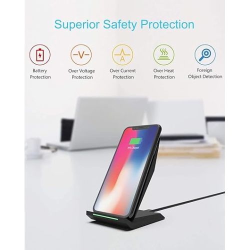  NANAMI Fast Wireless Charger with USB Phone Charger, Qi Certified Charging Stand with QC3.0 Adapter 7.5W Compatible iPhone 15/14/13/12/11,10W for Samsung Galaxy S24/S23/S22/S21/S20/S10/Note 20