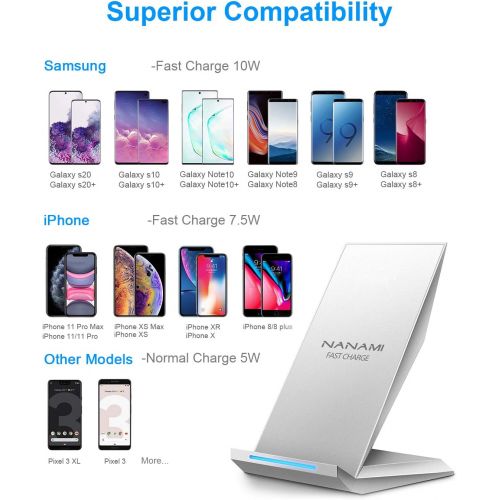  [아마존 핫딜] [아마존핫딜]NANAMI Fast Wireless Charger, Qi Certified Wireless Charging Stand [with QC2.0 Adapter] Compatible iPhone 11/11 Pro/11 Pro Max/XR/XS Max/XS/X/8/8 Plus,10W for Samsung Galaxy S10+/S
