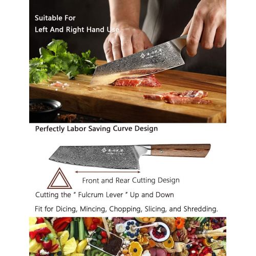  NANFANG BROTHERS Damascus Santoku Knife 7 Inch Light Weight Professional Damascus Super Steel VG10 Damascus Chef Knife Comfortable Ergonomic Wood Grain Handle Very Sharp Kitchen Knives Luxury Gift
