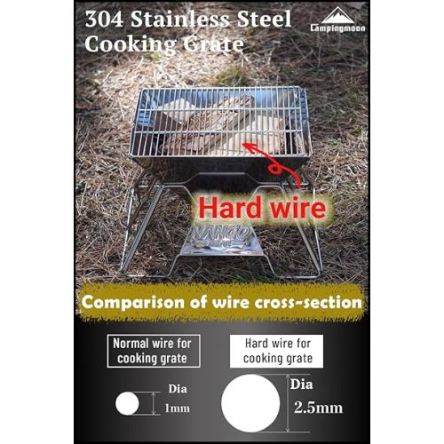  NANGOGEAR Cooking Grate Camping Grill Charcoal Stove Fire Pit Square 11.7-inch 304 Stainless Steel BBQ Grill Net 11107-W