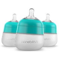 Nanobebe Flexy Silicone Baby Bottle, Anti-Colic, Natural Feel, Non-Collapsing Nipple, Non-Tip Stable Base, Easy to Clean 3-Pack, Teal, 5 oz