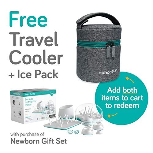  [아마존베스트]NANOBEEBEE nanobebe Breastmilk Baby Bottle Cooler & Travel Bag with Ice Pack Included. Compact Triple Insulated, Easily attaches to Stroller or Diaper Bag- Grey