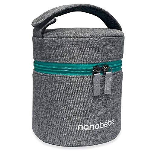  [아마존베스트]NANOBEEBEE nanobebe Breastmilk Baby Bottle Cooler & Travel Bag with Ice Pack Included. Compact Triple Insulated, Easily attaches to Stroller or Diaper Bag- Grey