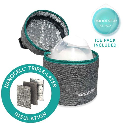  [아마존베스트]NANOBEEBEE nanobebe Breastmilk Baby Bottle Cooler & Travel Bag with Ice Pack Included. Compact Triple Insulated, Easily attaches to Stroller or Diaper Bag- Grey