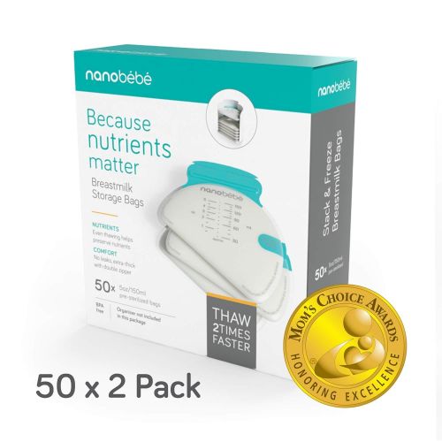  NANOBEEBEE nanobebe 100 Breastmilk Storage Bags Refill Pack  Fast, Even Thawing & Warming  Breastfeeding Supplies Lay Flat to Save Space & Track Pumping  Breastmilk Bags for Freezer or Fri