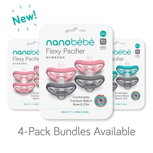  NANOBEEBEE Nanobebe Pacifiers 0-3 Month - Orthodontic, Curves Comfortably with Face Contour, Award Winning for Breastfeeding Babies, 100% Silicon - BPA Free. Perfect Baby Registry Gift 2pk, W